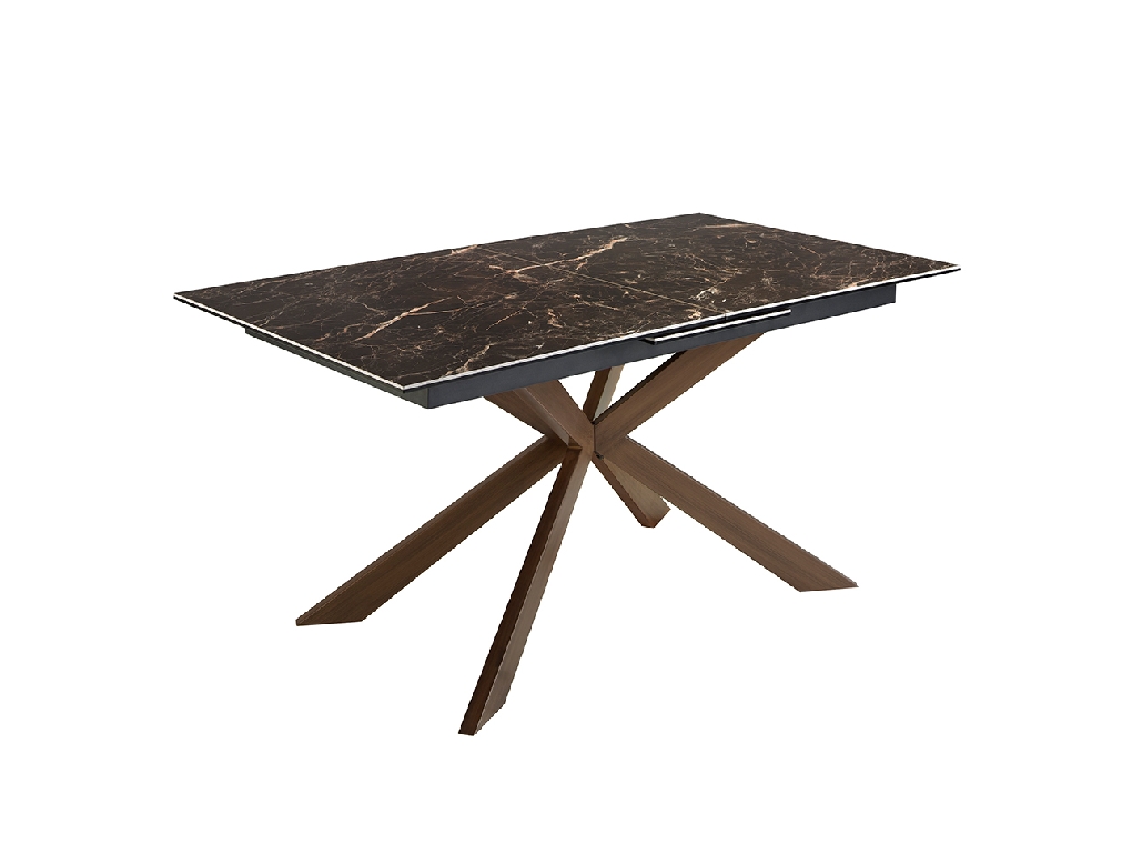 Rectangular porcelain marble and walnut effect steel extending dining table