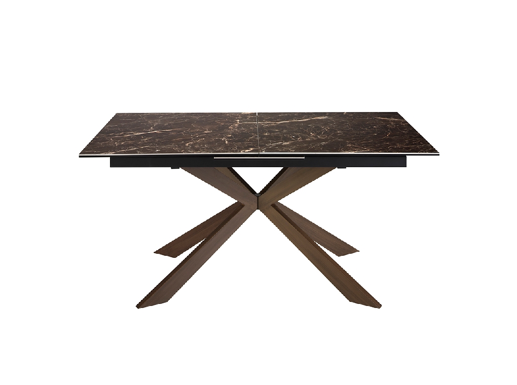 Rectangular porcelain marble and walnut effect steel extending dining table