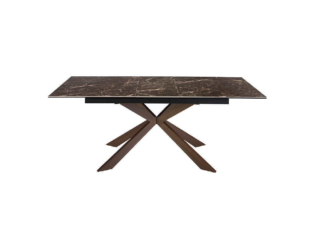 Rectangular porcelain marble and walnut effect steel extending dining table