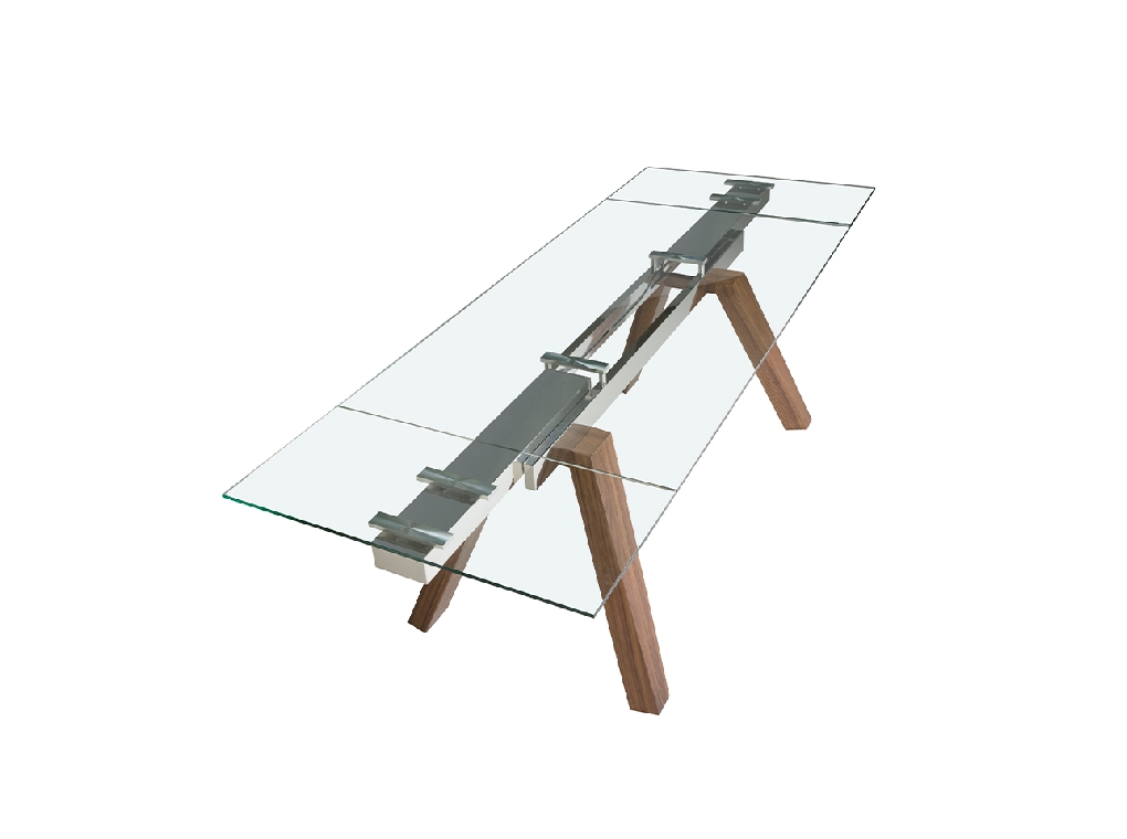 Rectangular tempered glass extending dining table