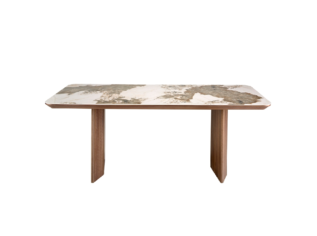 Обеденный стол прямоугольная фарфоровый мрамор и грецкий орех