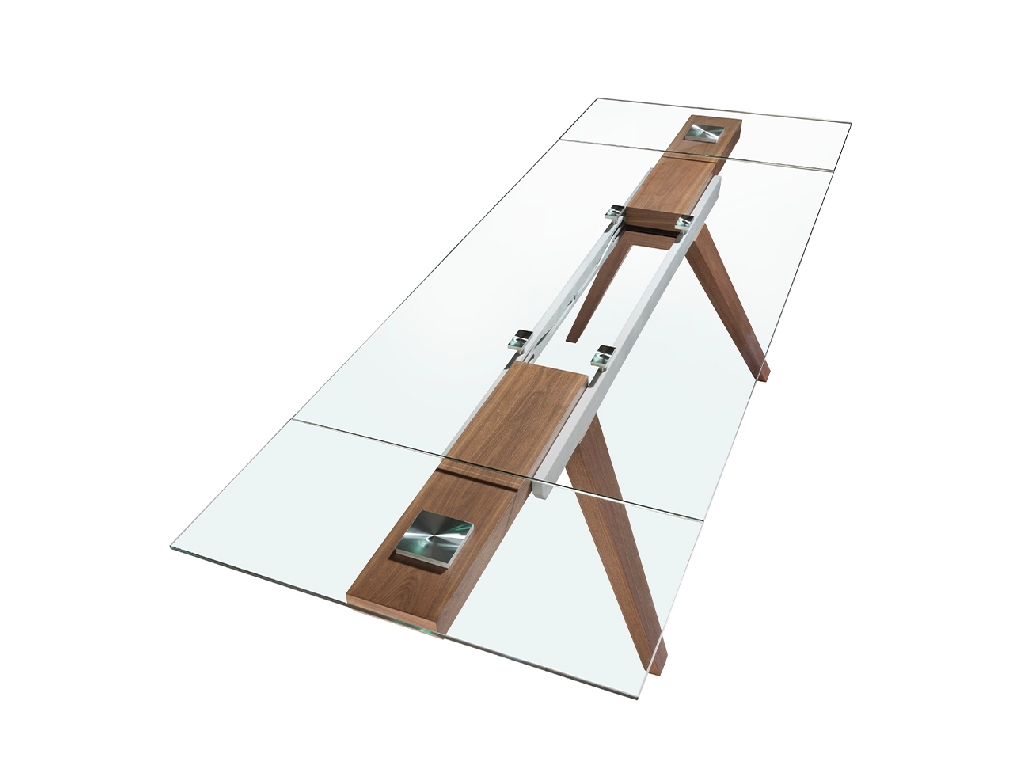 Rectangular tempered glass extending dining table