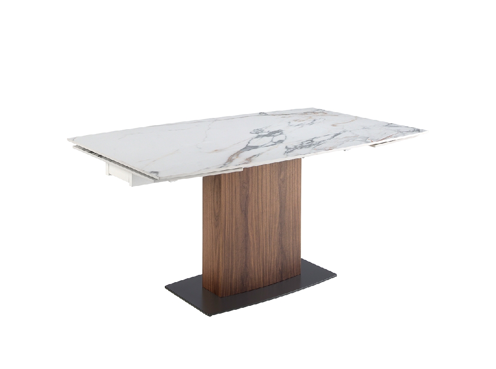 Mesa comedor extensible ovalada barril mármol porcelánico