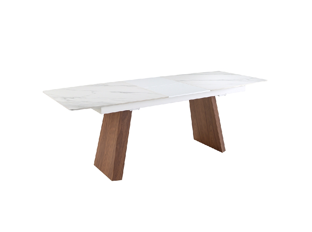 Mesa comedor extensible ovalada barril mármol porcelánico