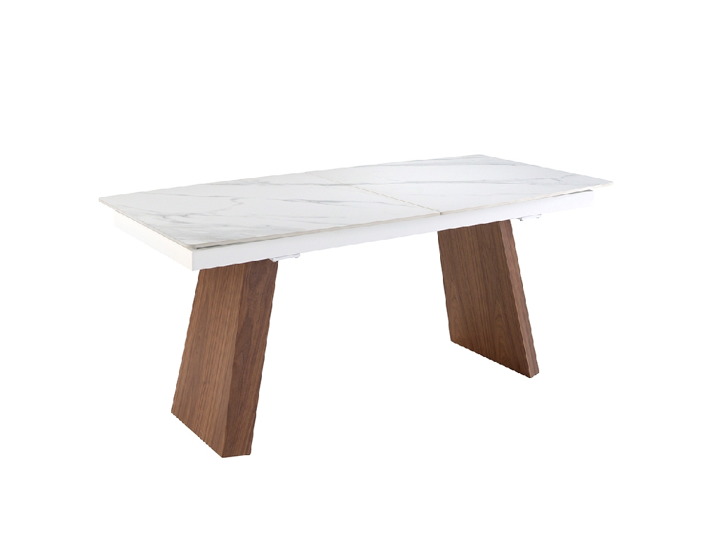 Mesa comedor extensible ovalada barril mármol porcelánico