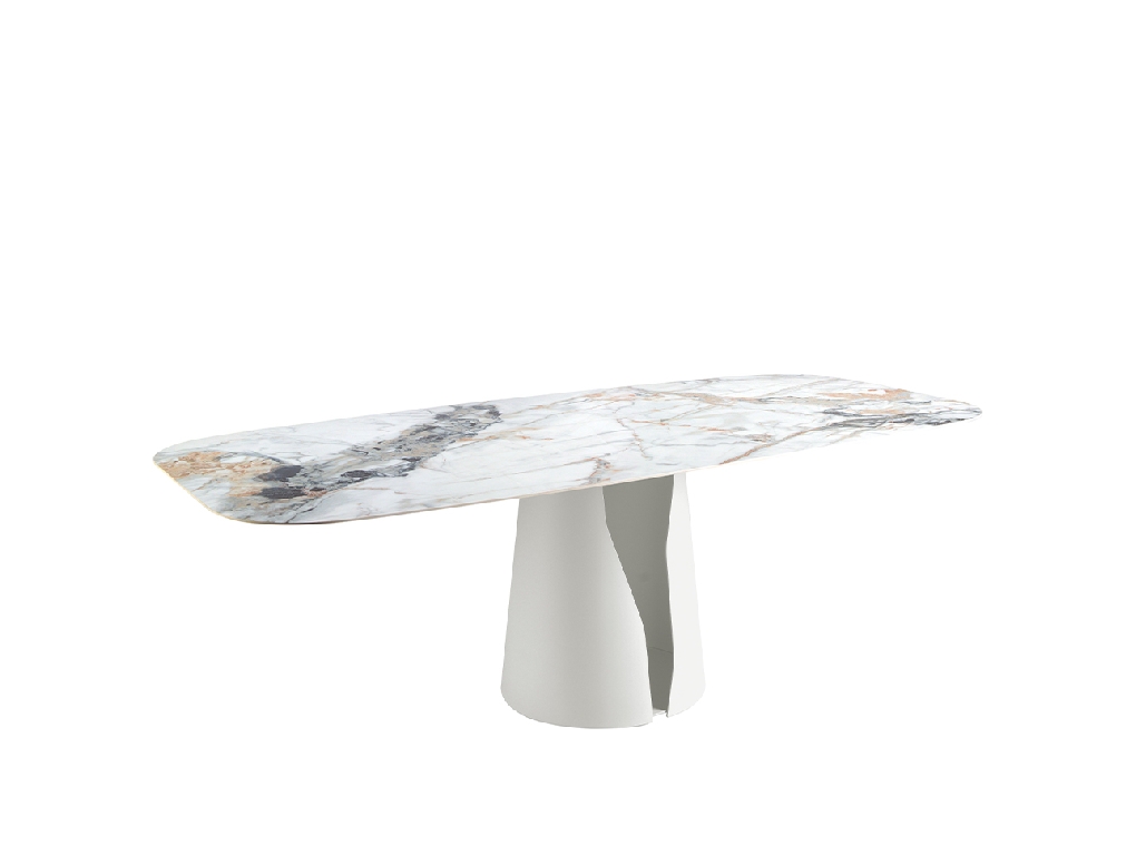 Mesa comedor ovalada barril mármol porcelánico