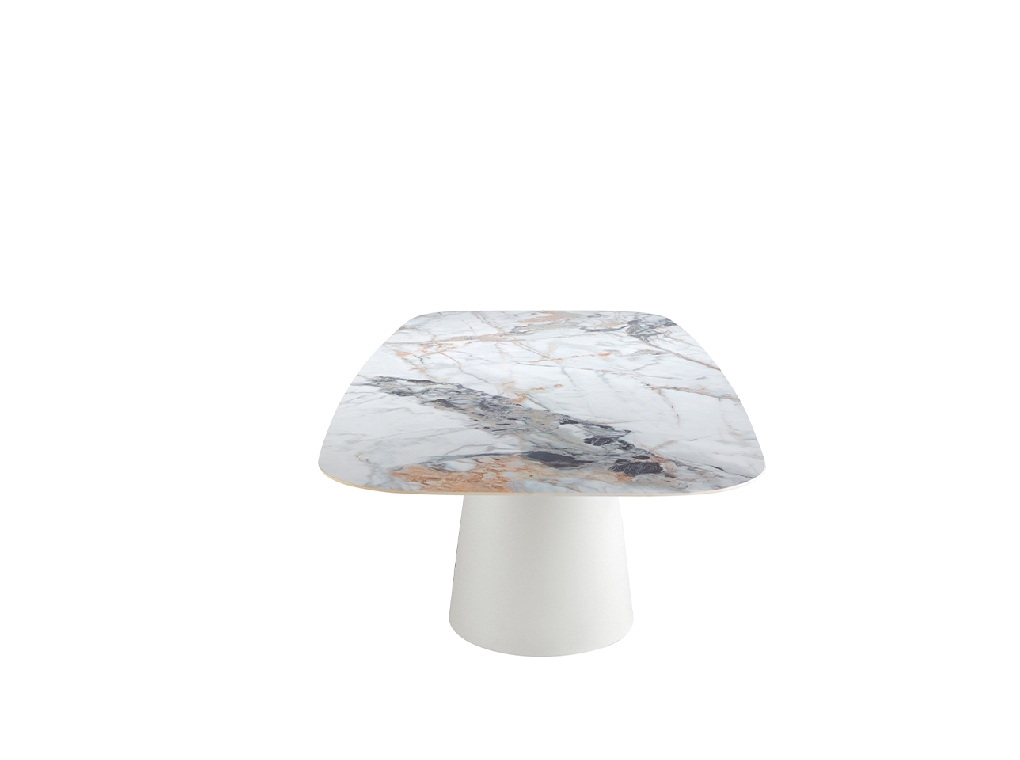Mesa comedor ovalada barril mármol porcelánico
