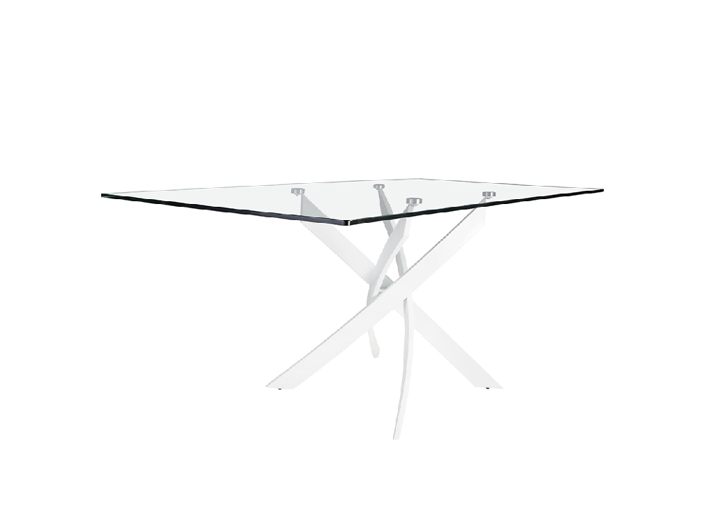 Rectangular dining table in tempered glass and white stainless steel