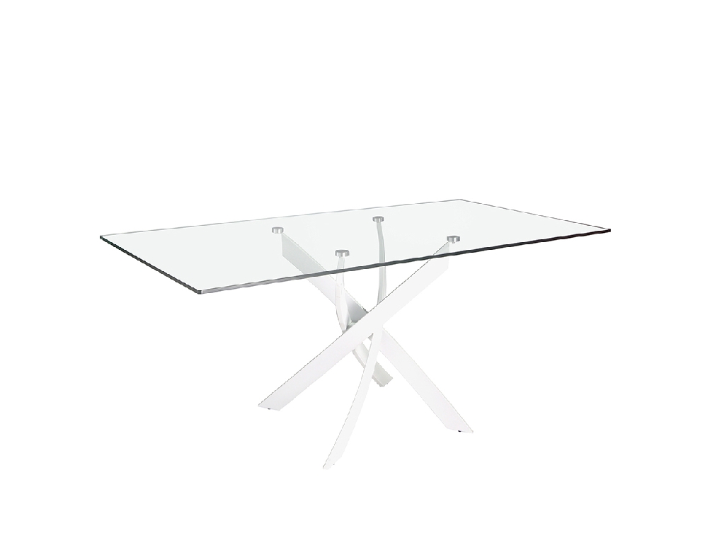 Прямоугольный обеденный стол из закаленного стекла и белой нержавеющей стали