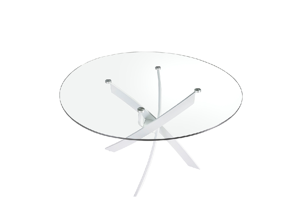 Table de salle à manger ronde en verre trempé et acier inoxydable blanc