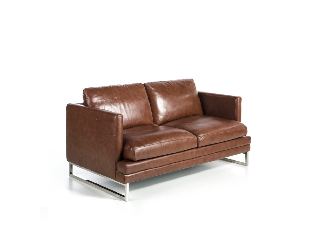 2-seat sofa upholstered in leather with stainless steel legs 2-seat sofa upholstered in leather with stainless steel legs
