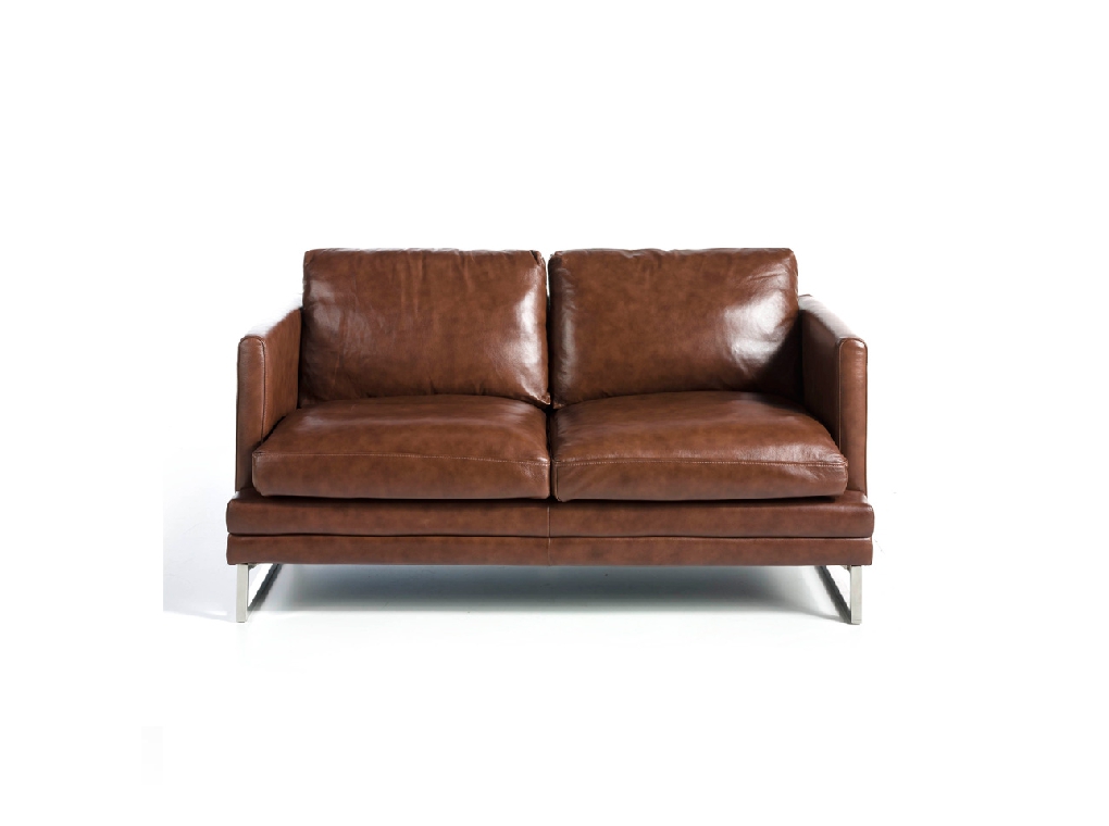 2-seat sofa upholstered in leather with stainless steel legs 2-seat sofa upholstered in leather with stainless steel legs
