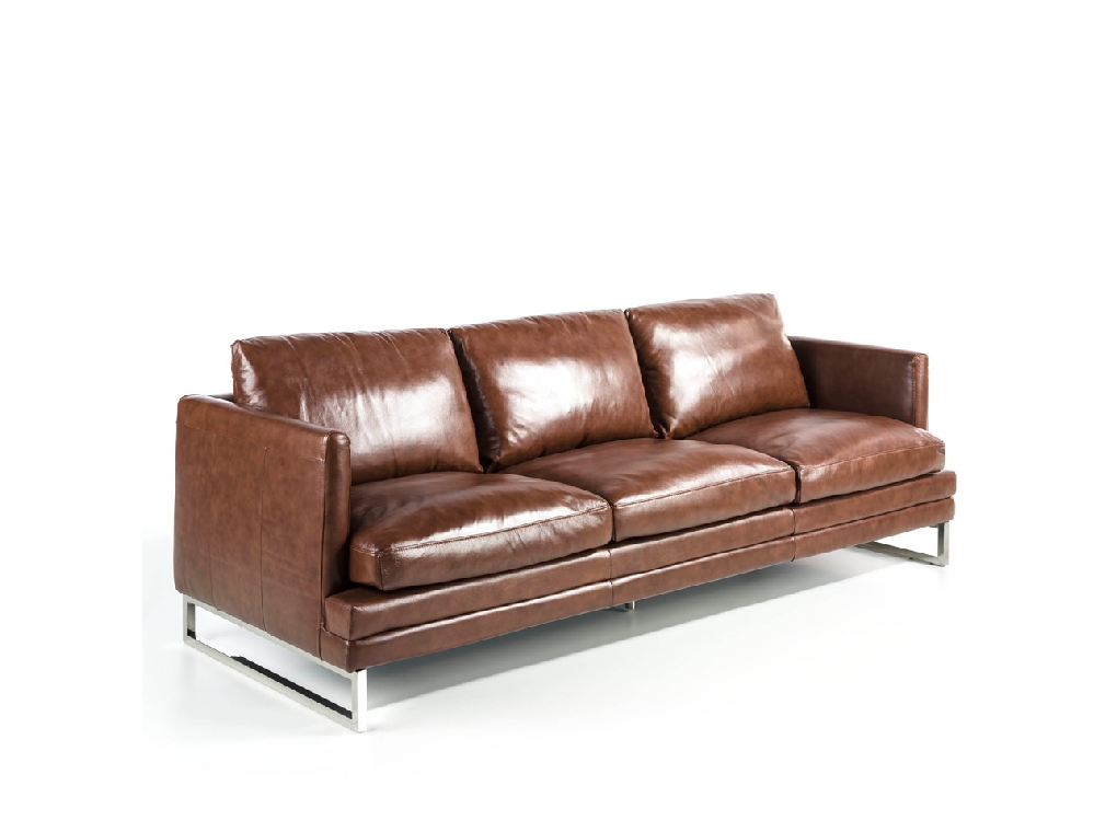 3-seat sofa upholstered in leather with stainless steel legs 3-seat sofa upholstered in leather with stainless steel legs