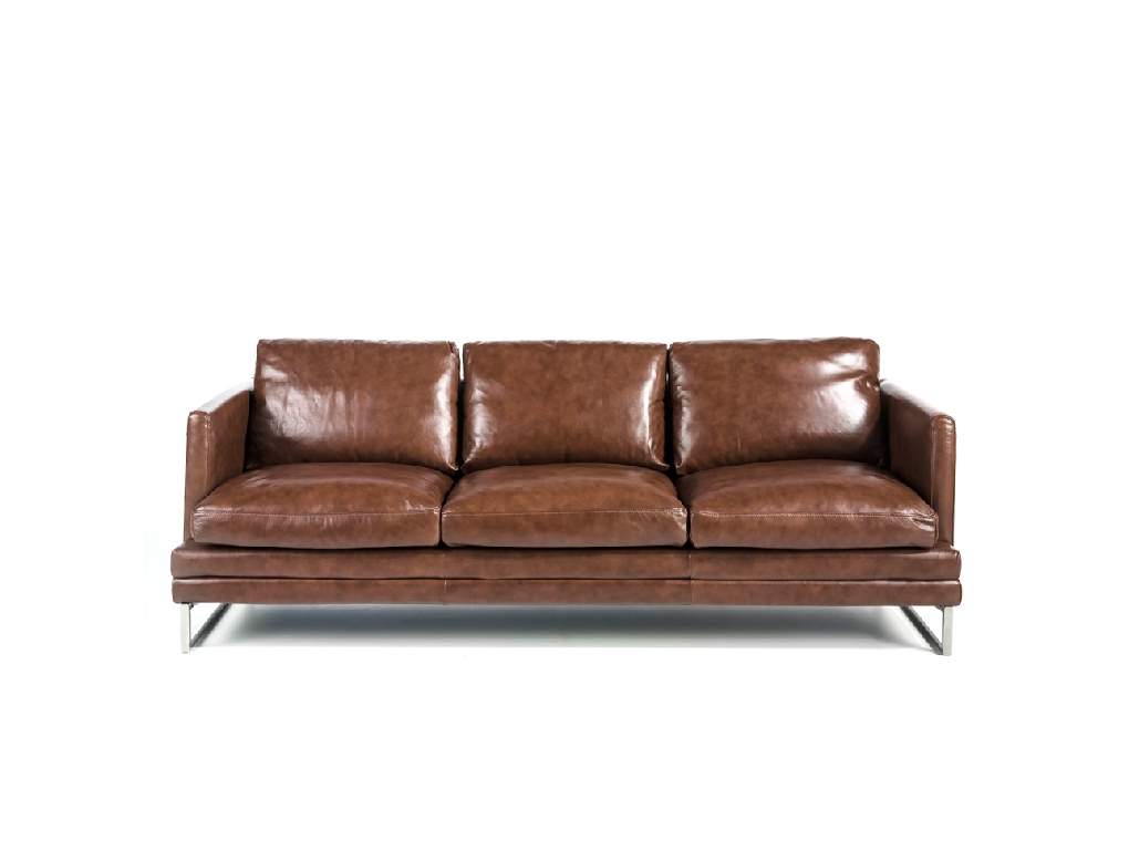 3-seat sofa upholstered in leather with stainless steel legs 3-seat sofa upholstered in leather with stainless steel legs