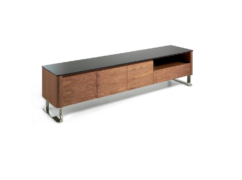 Walnut wood TV cabinet and black tempered glass top Walnut wood TV cabinet and black tempered glass top