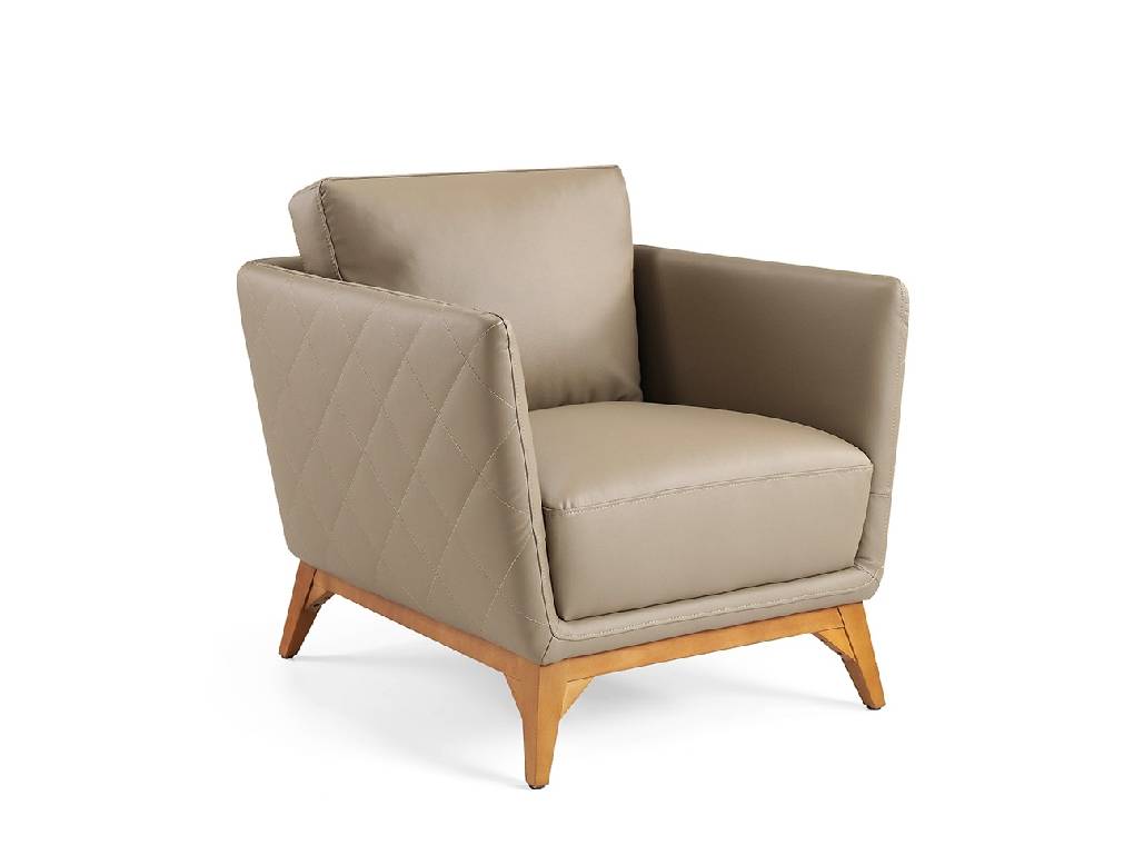 Armchair upholstered in leather and Walnut wood legs Armchair upholstered in leather and Walnut wood legs