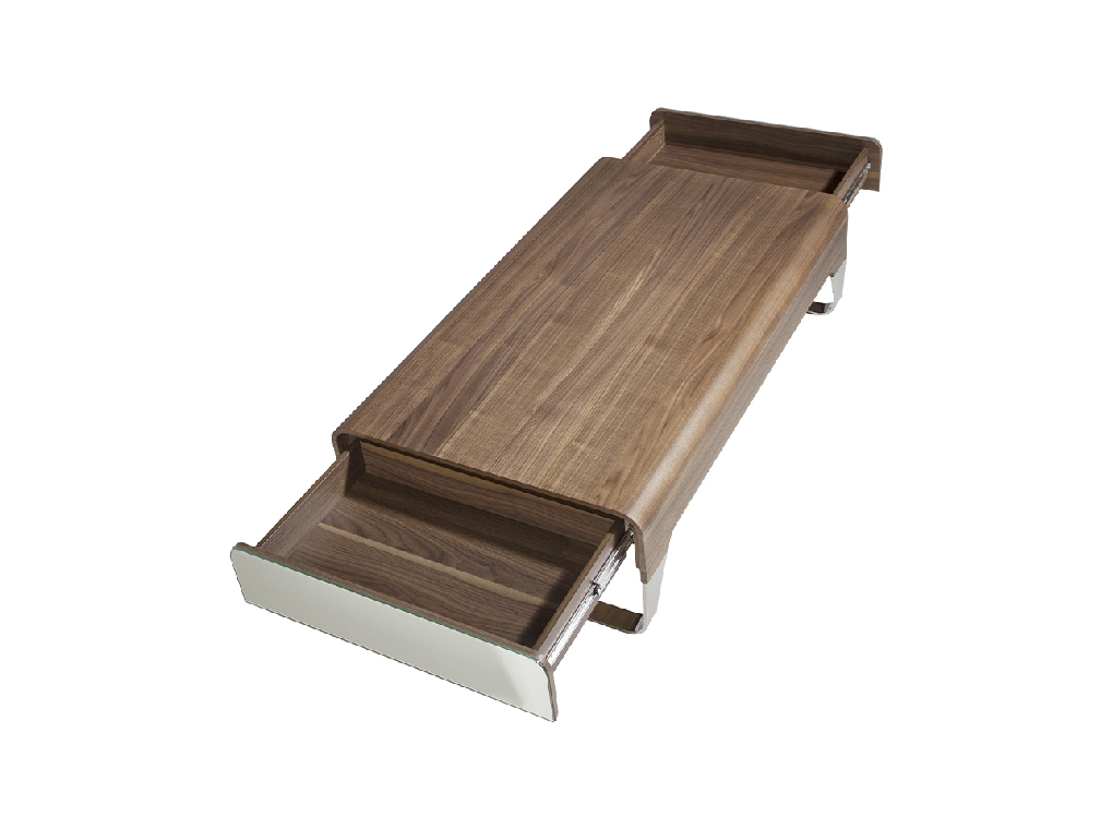 Table basse en bois de noyer et acier chromé