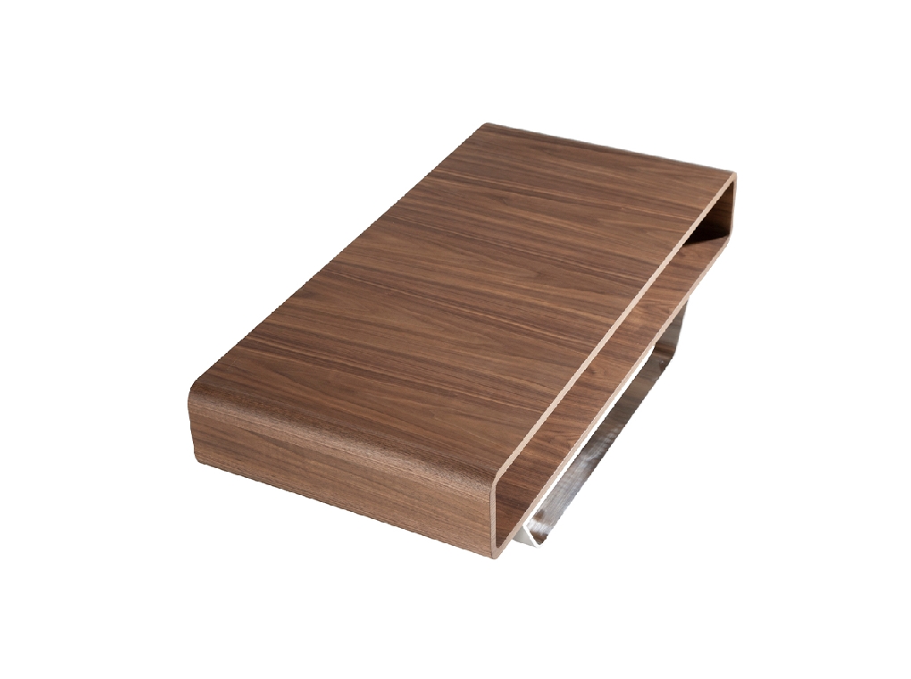 Walnut wood and chrome steel coffee table