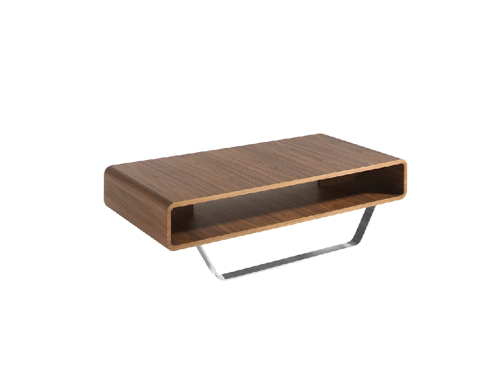 Walnut wood and chrome steel coffee table