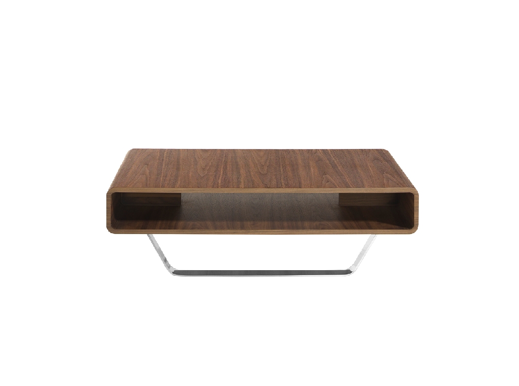 Walnut wood and chrome steel coffee table