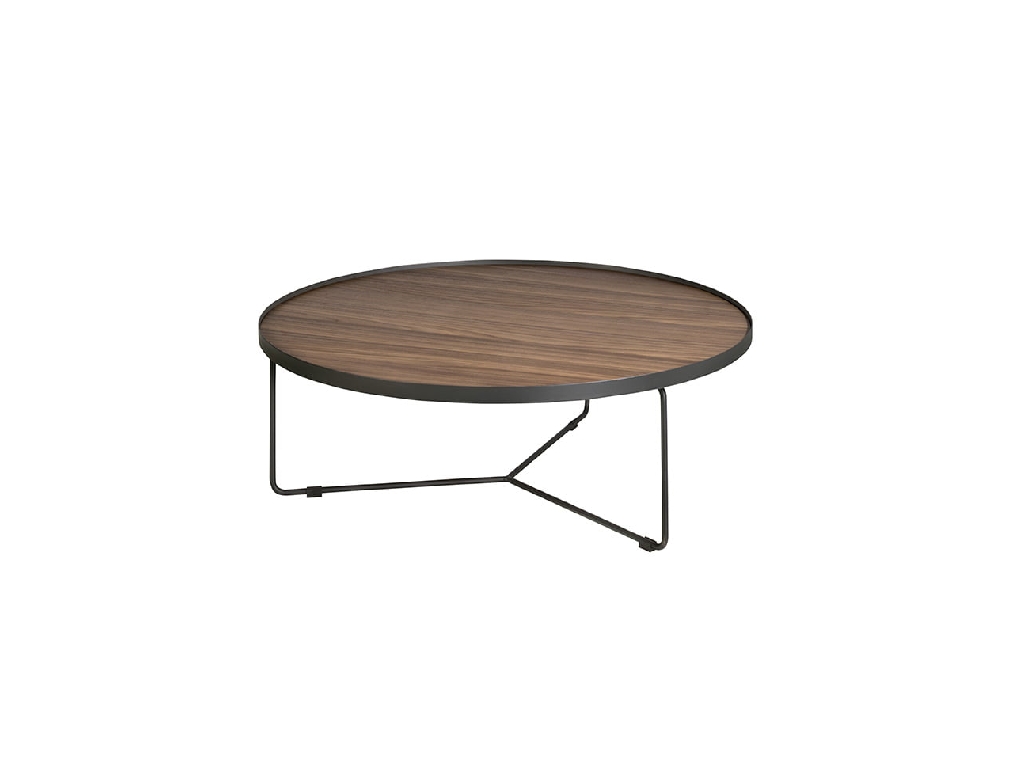 Round coffee table in Walnut wood and black steel