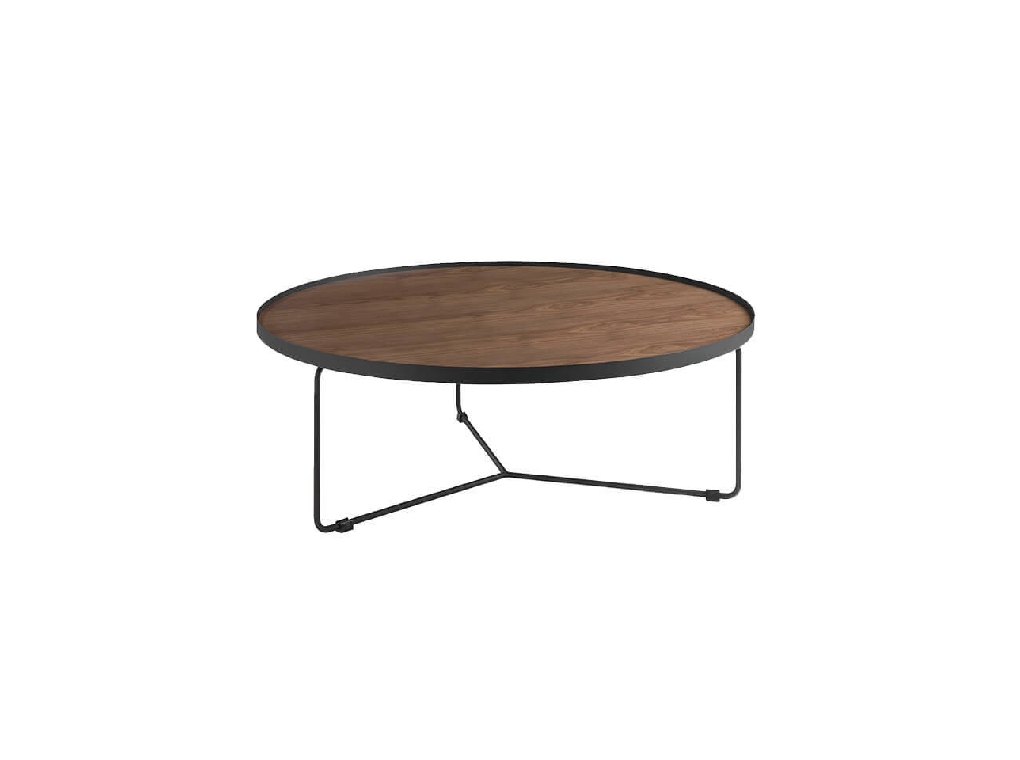 Round coffee table in Walnut wood and black steel