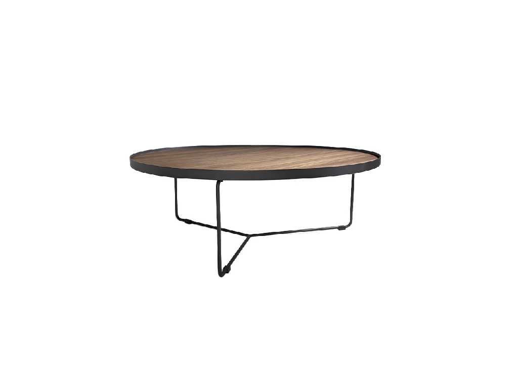 Round coffee table in Walnut wood and black steel
