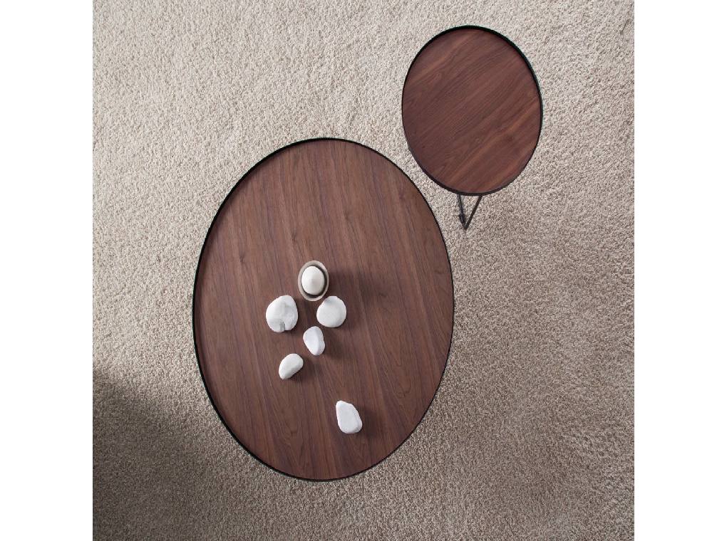 Round coffee table in Walnut wood and black steel