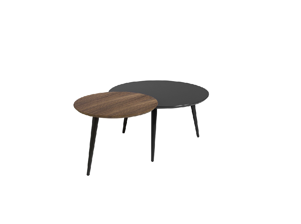 Walnut wood and black wood coffee table set