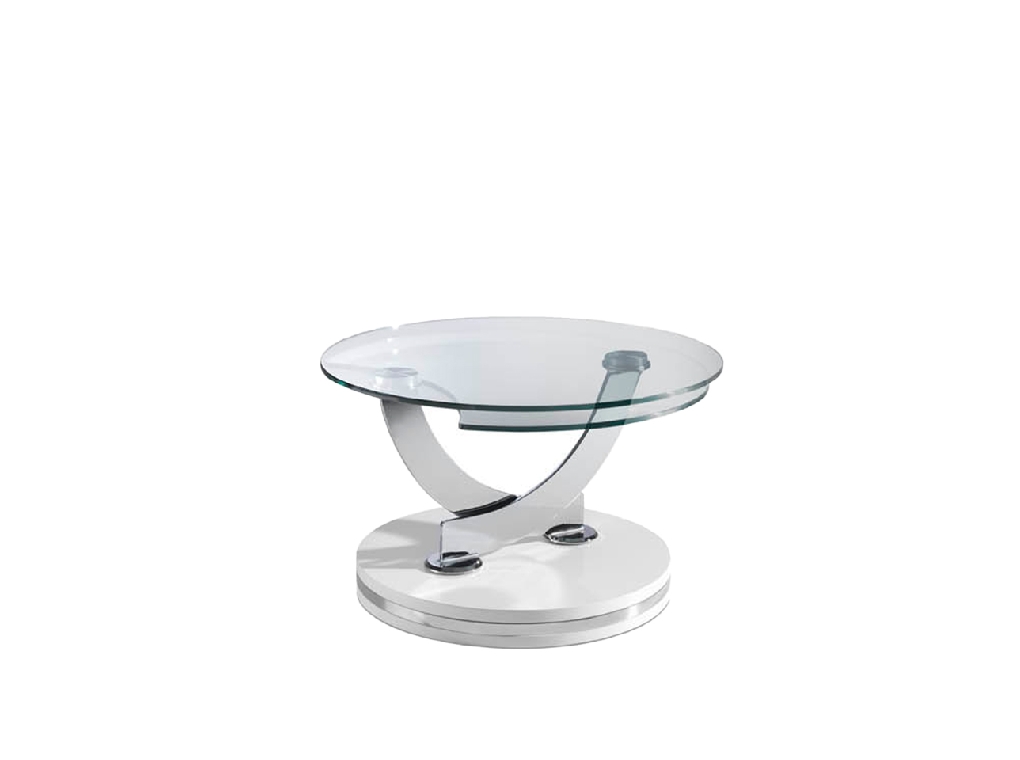 White wood and tempered glass swivel coffee table