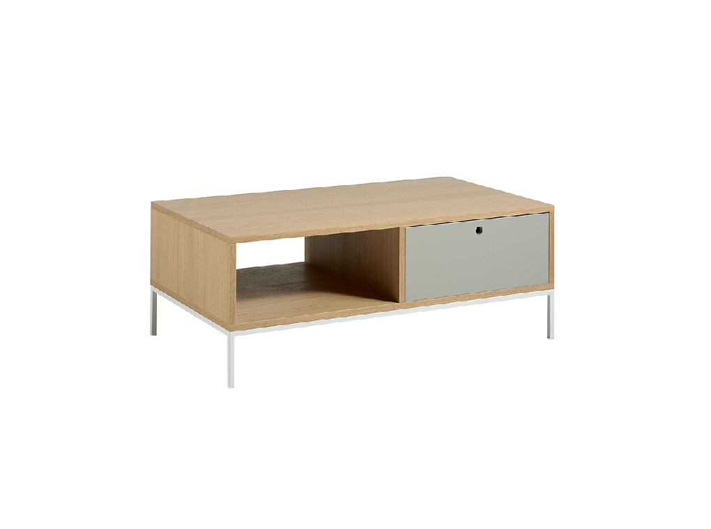 Rectangular coffee table oak and white steel