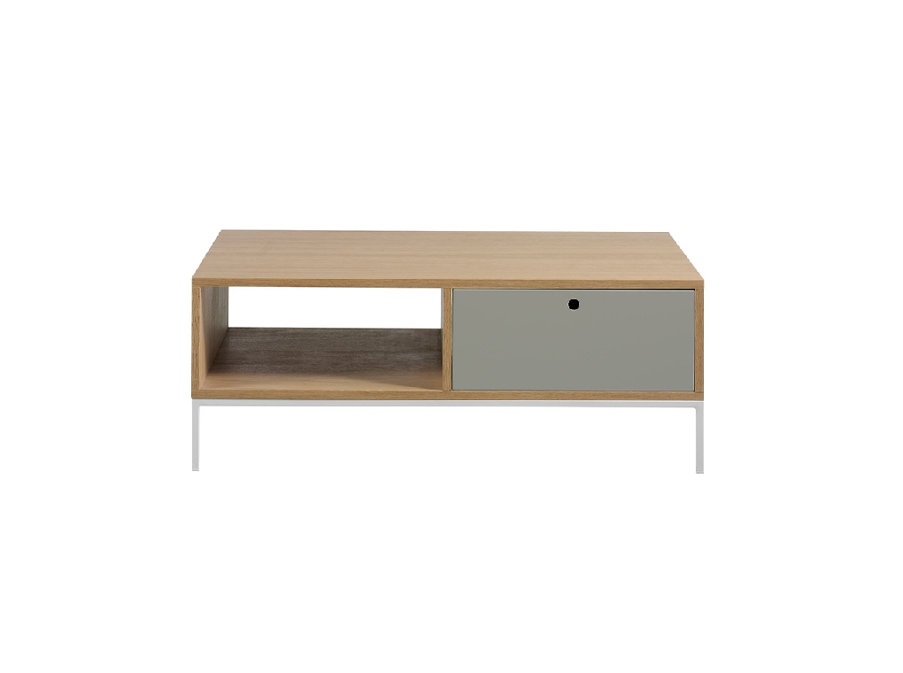 Table basse rectangulaire en chêne et acier blanc