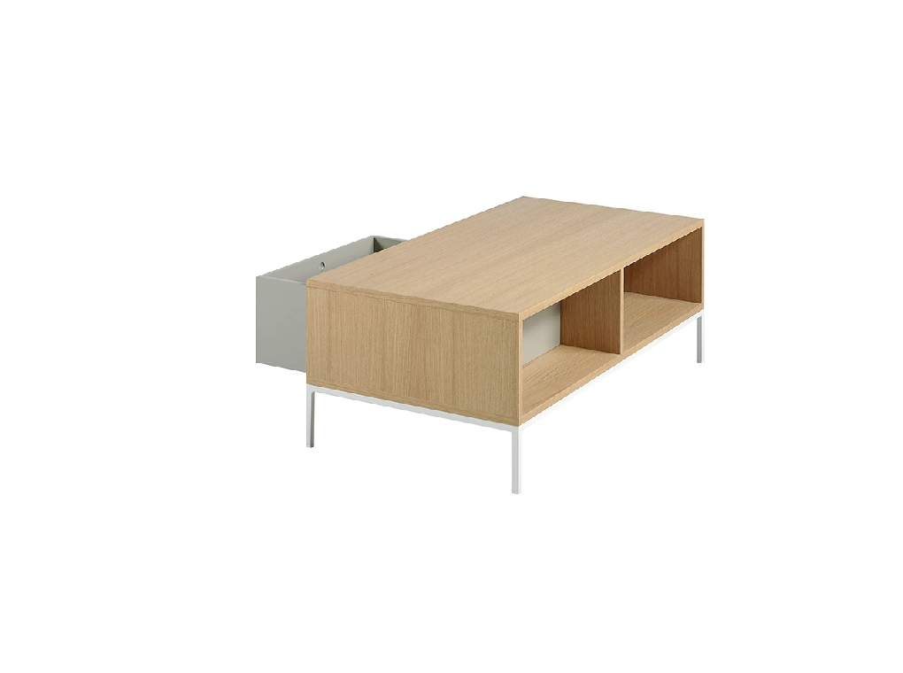 Rectangular coffee table oak and white steel