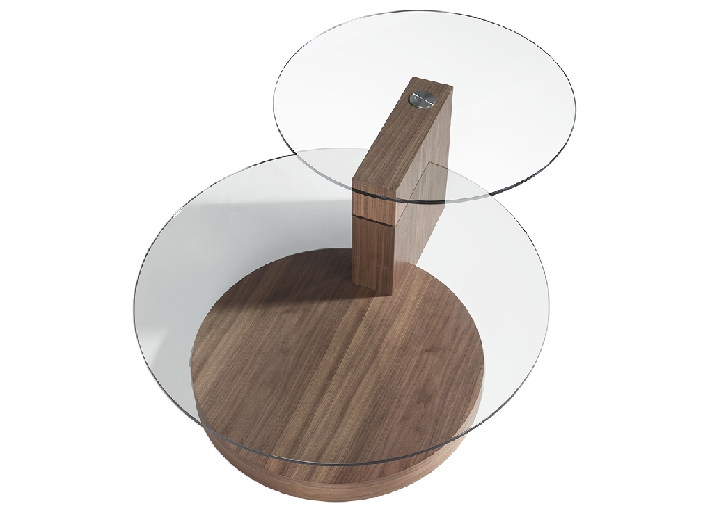 Walnut wood and tempered glass coffee table