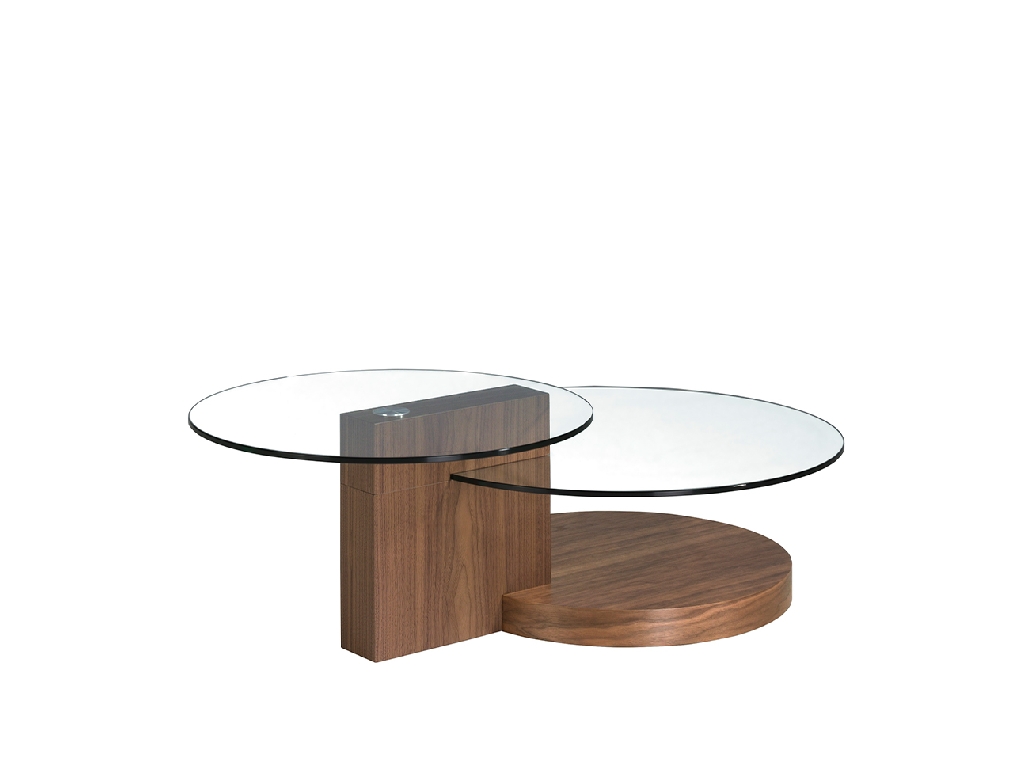 Table basse en bois de noyer et verre trempé