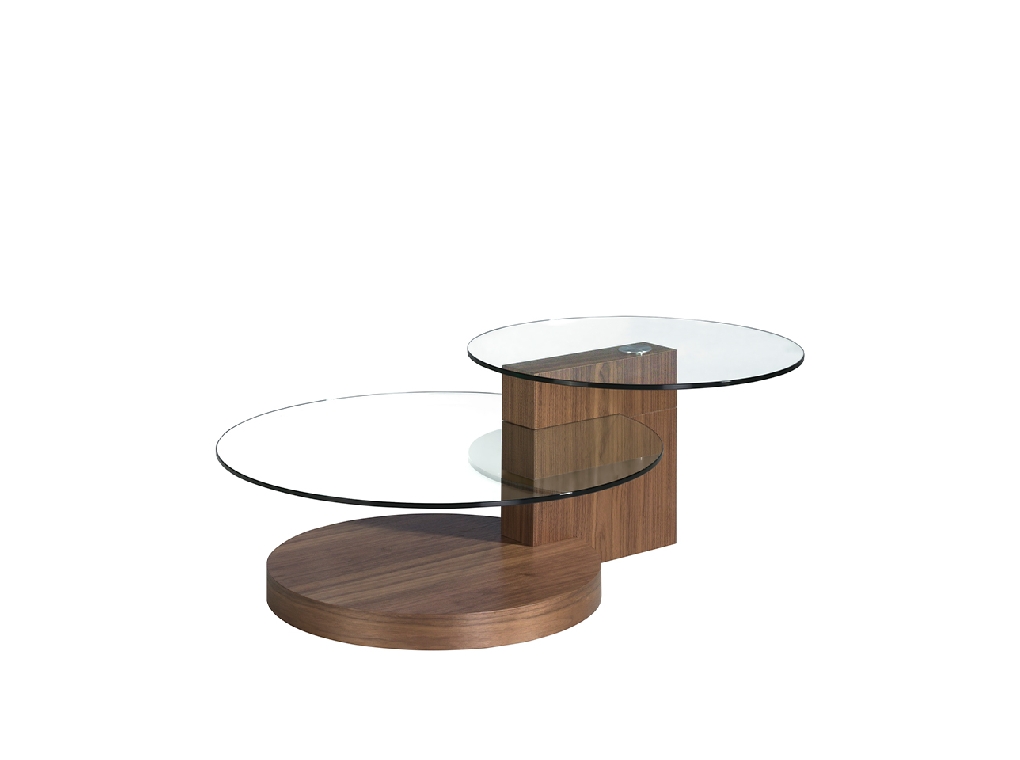 Table basse en bois de noyer et verre trempé