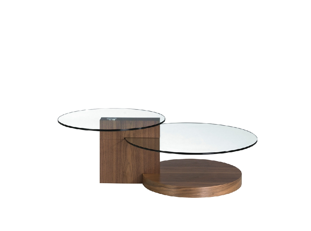 Table basse en bois de noyer et verre trempé