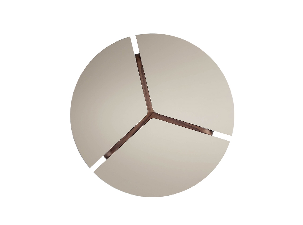 Round center table in cream wood and walnut wood
