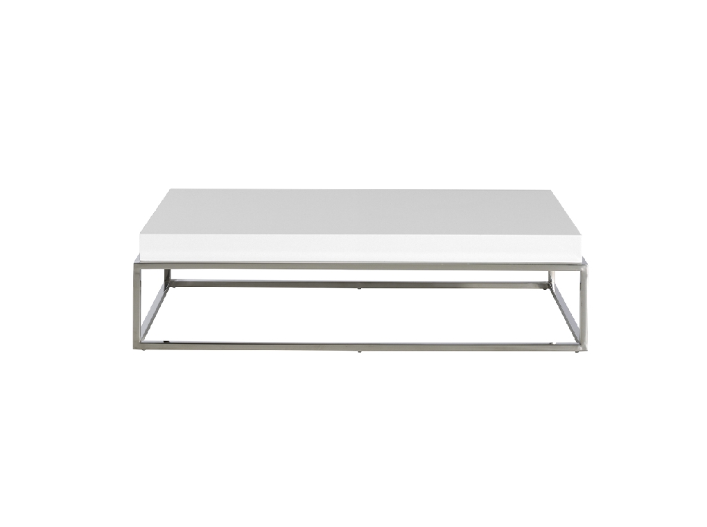 Table basse en bois blanc et acier chromé