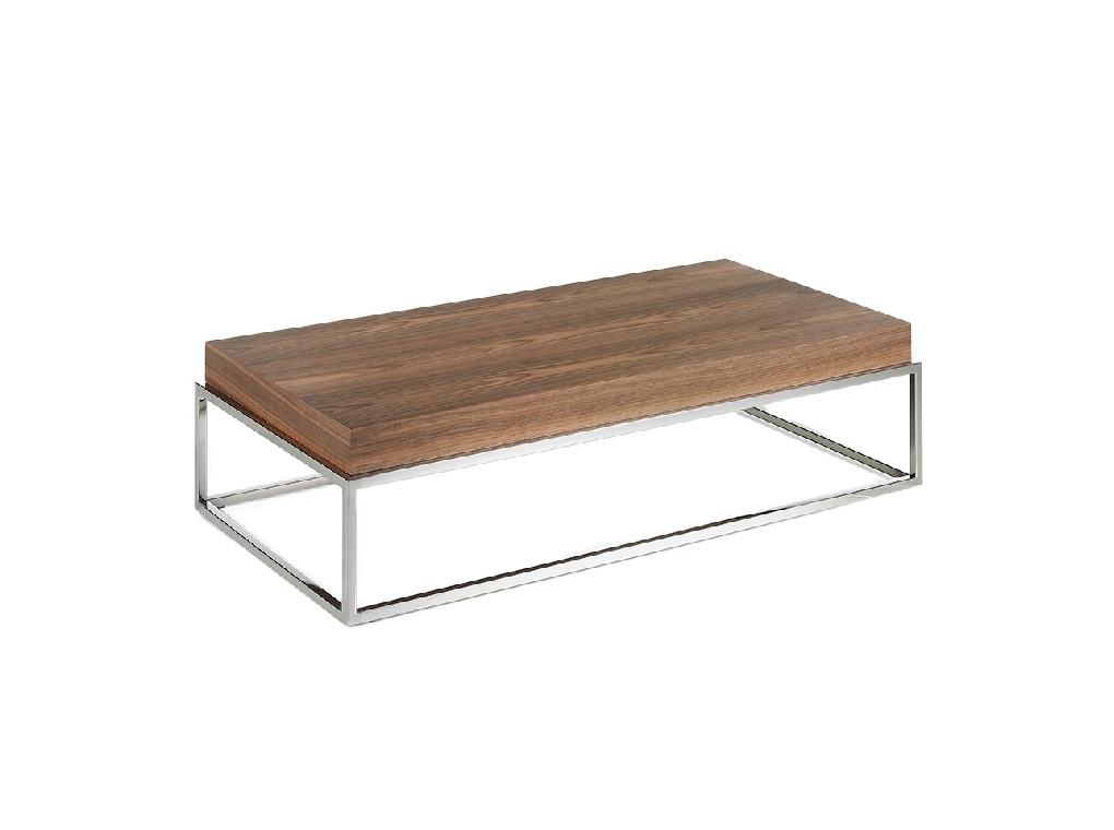 Walnut wood and chrome steel coffee table