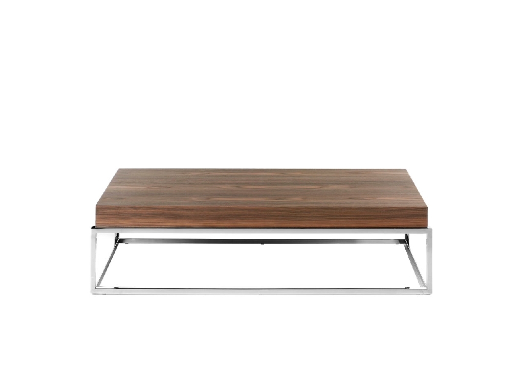 Walnut wood and chrome steel coffee table