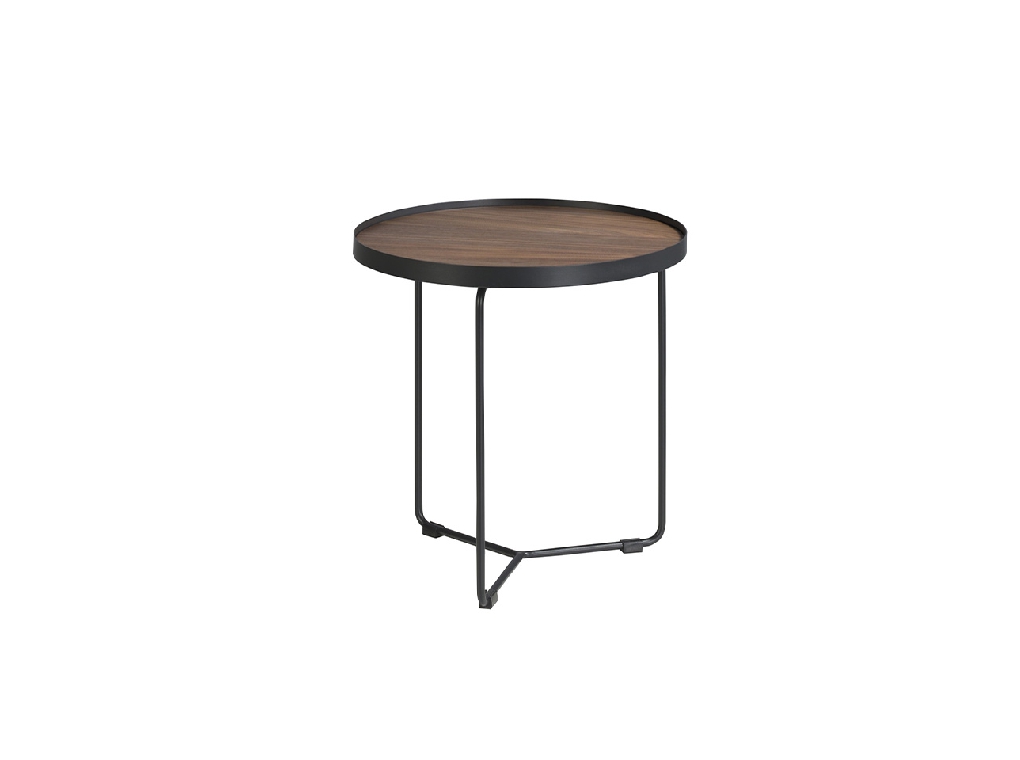 Round corner table in Walnut wood and black steel