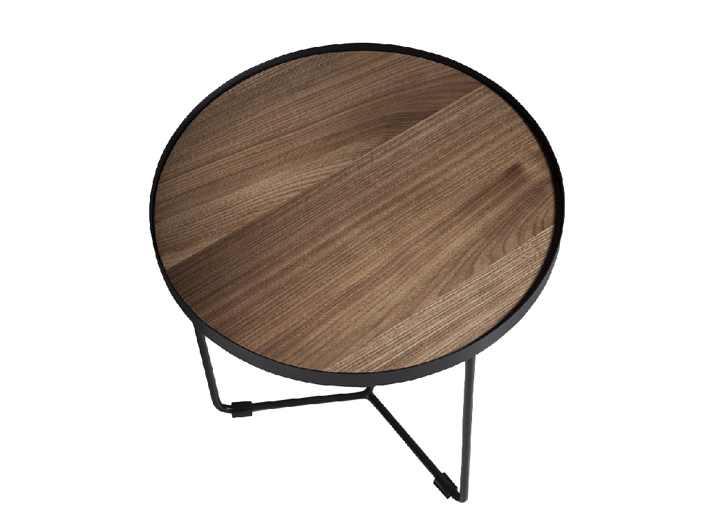 Round corner table in Walnut wood and black steel