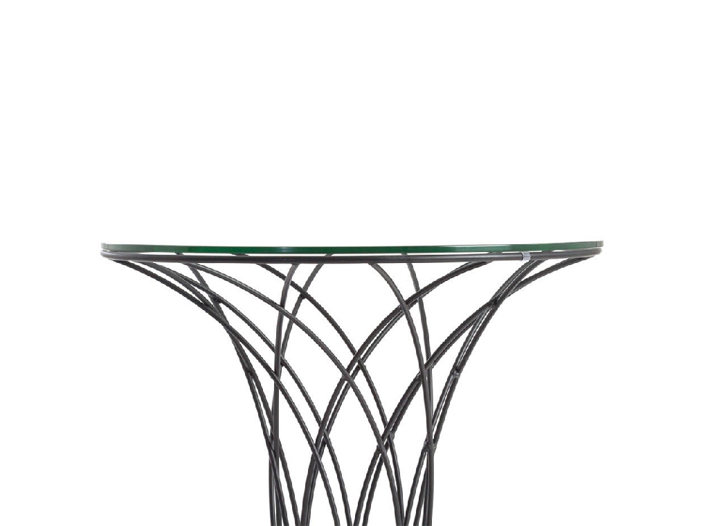 Round tempered glass and black steel corner table