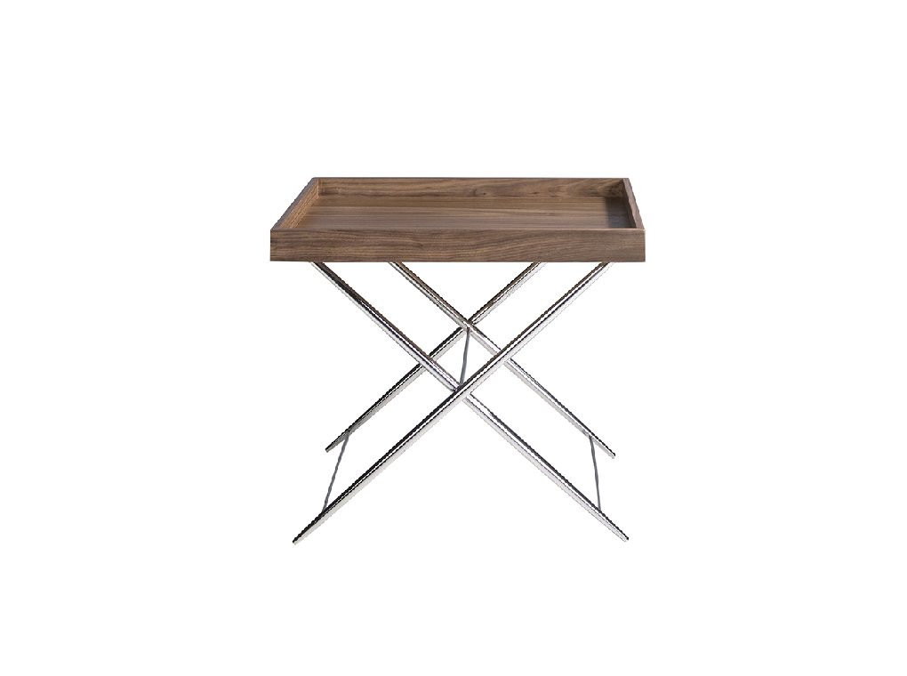 Corner table in Walnut wood and chromed steel