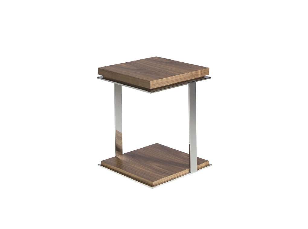 Walnut wood and chrome steel corner table