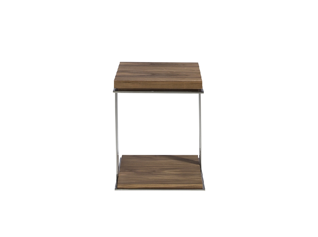 Walnut wood and chrome steel corner table