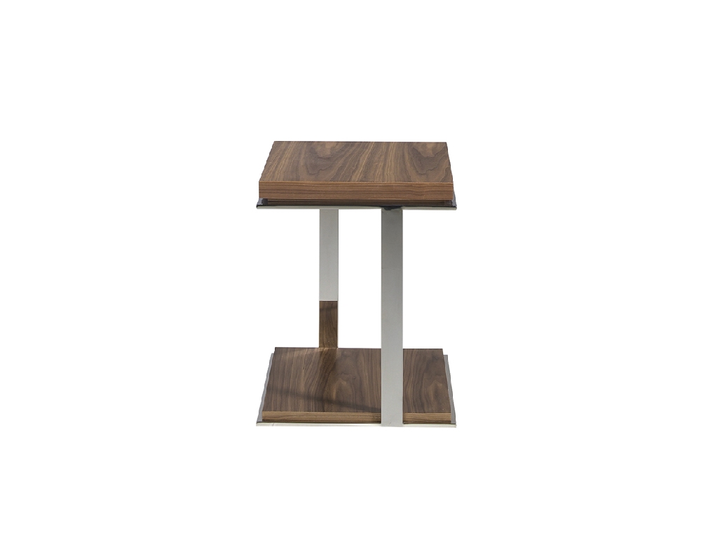 Walnut wood and chrome steel corner table