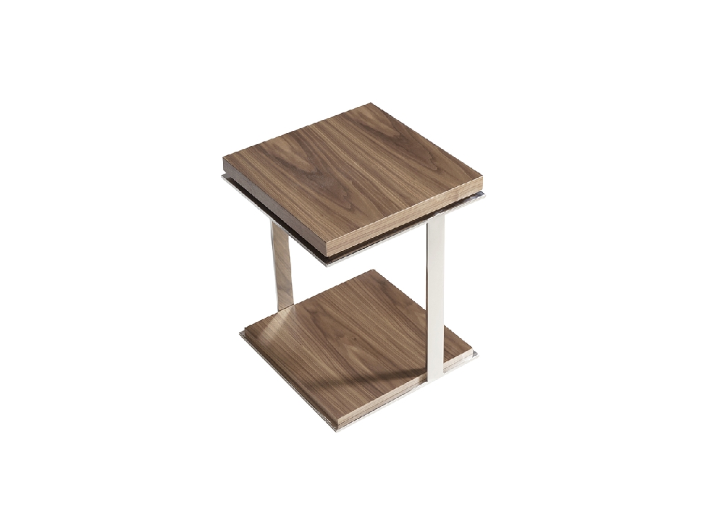 Walnut wood and chrome steel corner table