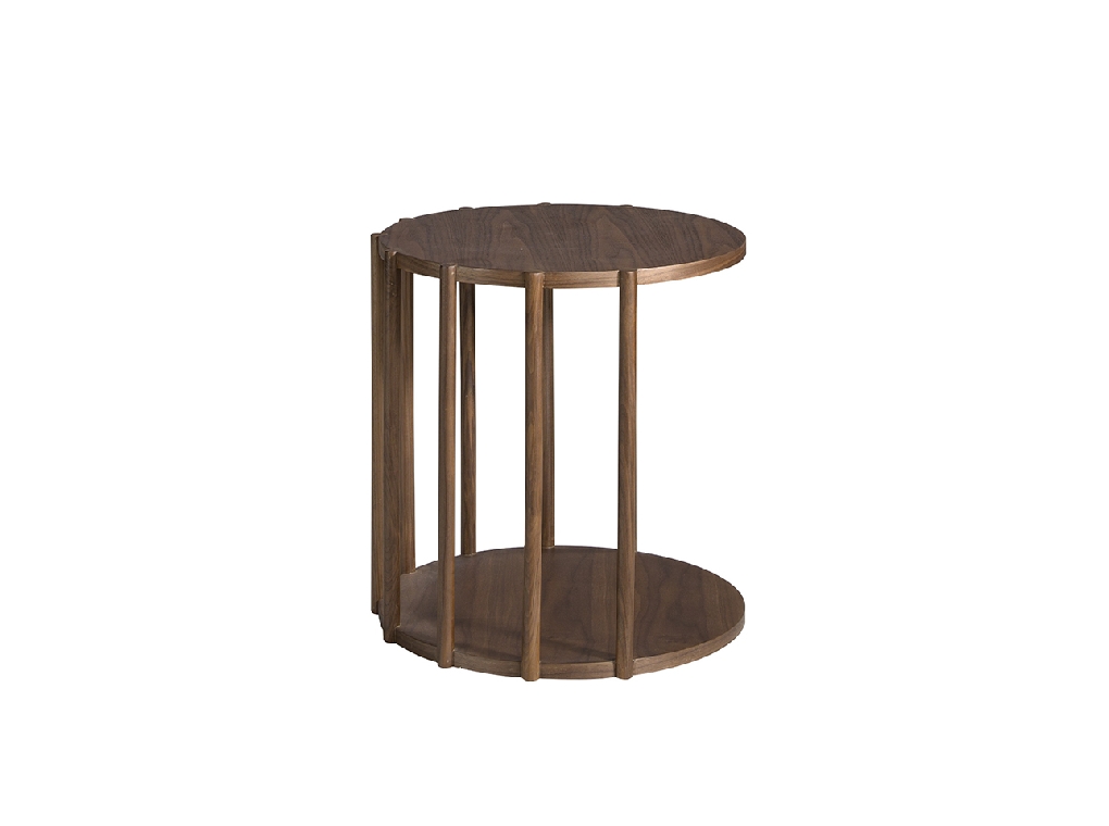 Walnut round wood corner table